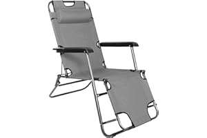 SPRINGOS Chaise Longue avec accoudoirs Chaise Longue de Jardin étroite réglable 2 Positions Charge Max. 100 kg Fauteuil inclinable d'été Composants antidérapants