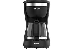 Taurus Cafetera de Goteo Verona 6, 600W, 600 ml, Intense Flavour Tech, Placa Calefactora, Filtro Permanente Lavable, Jarra Cristal Antigoteo, Diseño Compacto Negro Mate, BPA Free