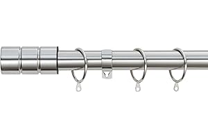 A.Unique Home Plain Barrel Metal Extendable Curtain Pole with Rings and Fittings, In a Variety of Colours and Sizes (25/28mm) (Brushed Steel, 120cm - 220cm, 47" to 87" Approx)