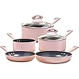 Cermalon Blush Pink 5-Piece Ceramic Cookware Set - Includes 2X Frying Pans and 3X Saucepans with Grey Sparkle Ceramic Non-Stick Coating - Compatible for All Types of Hobs - PTFE and PFOA Free