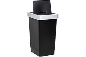 TATAY Cubo de Tapa Basculante Smart, 25L de Capacidad, Polipropileno, Libre de BPA, Bolsa Basura 30L, Color Negro, Medidas 26 x 34 x 47 cm, Talla única