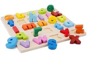 New Classic Toys Wooden Puzzle Alphabet (Lowercase) Educational Wooden Toys for 2 Year Old Boy and Girl Toddlers Gift Peg Puzzle - Lowercase, Multi-colour Colour,10535