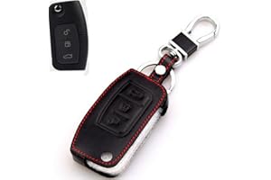 Happyit, cover in vera pelle per chiavi pieghevoli di auto Ford, con portachiavi