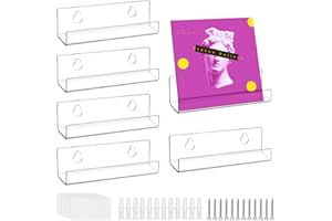 QWORK® 6-pak przezroczystych uchwytów na płyty winylowe, naścienny, akrylowy stojak na płyty ze sprzętem instalacyjnym (10 cm)