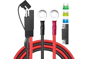 Cleqee Conector de batería SAE, arnés de terminal SAE a junta tórica, 10 AWG, 2 pines, cable de extensión de batería de desconexión rápida con adaptador RP, fusibles de 15 A/20 A/30 A, 2 pies para