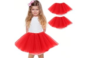 WKRTDY 2er Pack Damen Junior Kinder Mädchen Tanzkleid 80's Totem Kleid (Rot, 3 Tier)