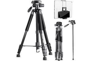 K&F Concept Lightweight Travel Tripod with 3-Way Swivel Pan Tilt Head and Video Stand with Cellphone Holder, Smartphone Clip, Quick Release Plate for Phone and DSLR Cameras 0