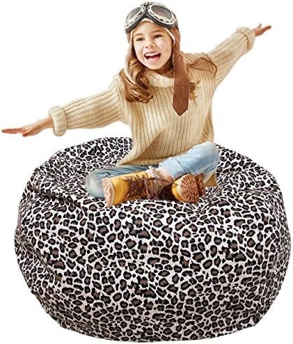 Kid's Stuffed Animal Storage Bean Bag Chair with Extra Long Zipper, Carrying Handle, Small Size at 30", 100% Sturdy Cotton. Excellent Solution for Toys and Clothes, Available For Boys And Girls - Leopard