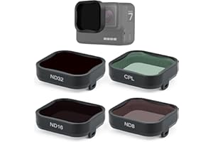 GEPULY Kit 4 Filtri per GoPro 5, 6, 7 - CPL, ND8, ND16, ND32 - Densità Neutra e Polarizzante - Accessori Neri per Hero