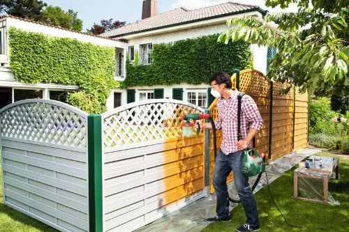 Bosch DIY Farbsprühsystem PFS 3000-2, Farbbehälter 1000 ml, Düse für Lacke und Lasuren (grau)/ Wandfarbe (weiß), Schultergurt, Farbfilter, Reinigungsbürste, Karton (650 W, 300 ml/min, 2m²/min) - 5