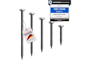 RIKAMA ONLINEVERSAND AUS EINER HAND RIKAMA® Lot de 50 clous pour tableau, 10-50 millimètre, En acier - Pour une utilisation sur le béton, la brique, le plâtre et le bois - Fabriqué en Europe (tête argentée)