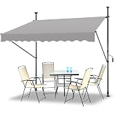 LZQ Manual Retractable Balcony Blind, Adjustable Crank, UV Resistant, No Drilling, 100% Polyester (250 x 120 cm, Grey)