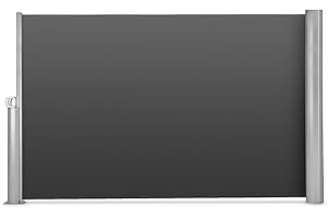 blumfeldt Bari 320 - Toldo Cortavientos, Lona Lateral Exteriores, Marquesina Enrollable, 300x200cm, Sistema con Muelle desplegable, Set de Montaje, Poliéster 280g/m², Aluminio, Gris Oscuro