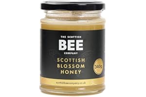 THE SCOTTISH BEE COMPANY Scottish Blossom Honey – 100% Pure & Natural | Rare Harvest (Only 6 Weeks a Year) | Unpasteurised, Hive-Temperature Maintained Scottish Blossom Honey – 340 g (Pack of 1)