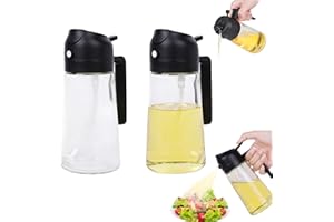 JIANGLAI Glass Olive Oil Sprayer Dispenser Bottle for Kitchen, 2 in 1 Olive Oil Dispenser and Oil Sprayer 16oz/470ml for Cooking, Air Fryer, Salad, Barbecue, 2Pcs Black