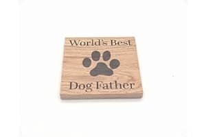 MORNNG CUPPA LAUGH SHARE REPEAT Worlds Best Dog Father Solid Oak Coaster. Ideal Present from the Dog. Oak Wood Coaster. Small Novelty Doggy Gift For Fathers. Dog Dad 10cm x 10cm Drinks Mat. Dog Related Gift.