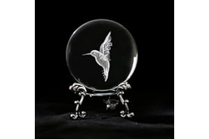 vskikris Crystal Hummingbird Figurines - 3D Laser Engraved Hummingbird Crystal Ball Paperweight with Stand - Perfect Home Décor Accent & Thoughtful Gift Idea -2.36in