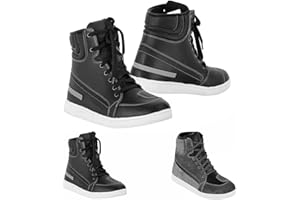 Profirst Global Zapatos de moto para hombre, zapatillas protectoras informales transpirables de cuero impermeables con cremallera lateral CE EN [13634:2017]