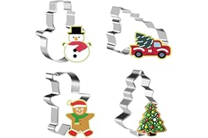QASIMOF Christmas Cookie Cutter Set of 4, Stainless Steel Christmas Biscuit Cutters for Baking, Shape - Christmas Tree, Snowman, Gingerbread Man, Truck with Christmas Tree
