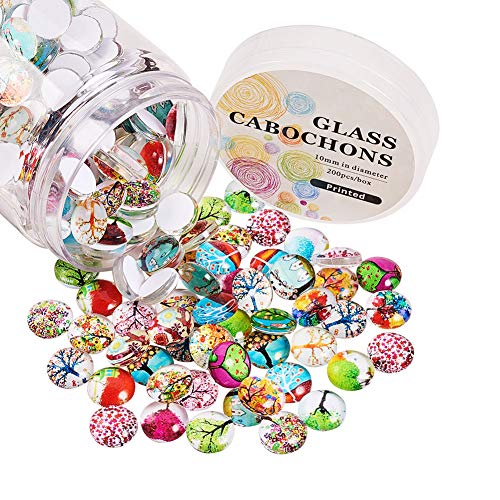 PandaHall Glas-Cabochons für DIY Schmuckherstellung, halbrund, Kuppel, 10 mm, 200 Stück