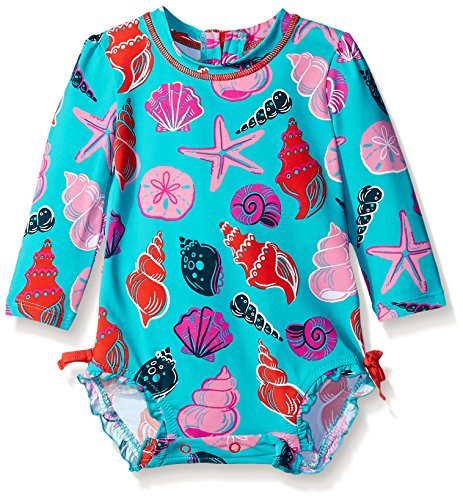 Hatley Baby-Girls Infant Girls Rash Guard-Beach Shells Cover-Up, Multicoloured (Turquoise), 12-18 Months