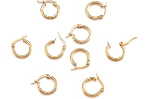 PH PANDAHALL PandaHall - 6 pares de aretes de aro redondos de acero inoxidable de 15 mm, anillos pequeños, hipoalergénicos, para mujeres y niñas