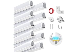 HOMMAND Perfil Aluminio Tira LED, 10 Pack 1m Perfil de Aluminio para LED Forma de V, Canal de aluminio LED y Difusor LED, con Conector de Esquina, Adhesivo, Tapas finales, Clips de Montaje
