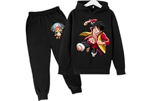 CHAORWE Anime One Piece Luffy 2pcs Set Enfants Garçons Sweat À Capuche et Pantalon, Mode Sweat-Shirt d'hiver Survêtement 2022