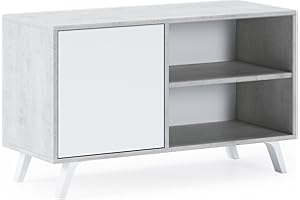Skraut Home - Mobile TV per Soggiorno - 57 x 95 x 40 cm - Adatto per TV 32/40" - Modello Wind 100 - Cemento - Anta a Battente Bianca