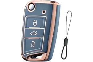 Teenpull Key Case for VW, Skoda, Seat, Car Key Cover for Golf 7 Polo Tiguan MK7 T-ROC Kodiaq Octavia Leon Ateca Arona, with Key Fob Car Accessories (A-blue)