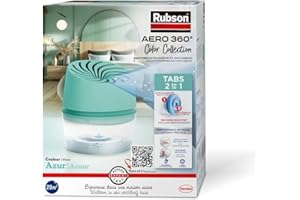 Rubson | Absorbeur d'Humidité Aero 360° Couleur Azur (1 appareil + 1 recharge de 450 g) – Absorbeur anti-humidité pour pièce jusqu'à 20 m² – Déshumidificateur d'air anti-odeur et anti-moisissure