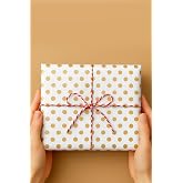 5 Adet Ambalaj ve Paket Kağıdı, Altın Metalik Puantiye (70x100cm) | Hediye Paketi ve Ambalaj Kaplama Kağıdı, Desenli B&uuml;y&uuml;k Bo