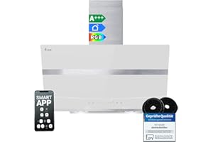 KKT KOLBE A+++ Dunstabzugshaube 80 cm 782 cbm/h Kopffreie Wandhaube Edelstahl weißes Glas WLAN RGBW-LED-Beleuchtung SensorTouch Bedienung HERMES8005WM