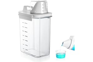 Baieye Boite Lessive 1800ml,Distributeur Lessive Liquide Avec Graduation,Transparent Avec Gobelet Gradué Doseur Lessive Liquide,un Récipient Polyvalent Bien Scellé,Pour Rangement Lessive