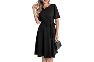Bbonlinedress Cocktailkleid Damen Kurzarm midilang festlichs Kleid mit Gürtel Abendkleider elegant für Hochzeit Partykleider