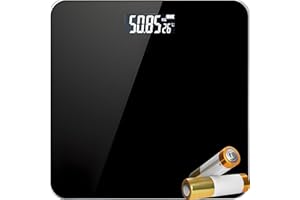 Retoo Personenwaage Digital Körperwaage Digitalwaage Waage Personen Step-On Technologie LCD-Anzeige Gewichtswaage gehärtetem Glas, Sensoren, bis180Kg Gewichtsanzeige kg Schwarz