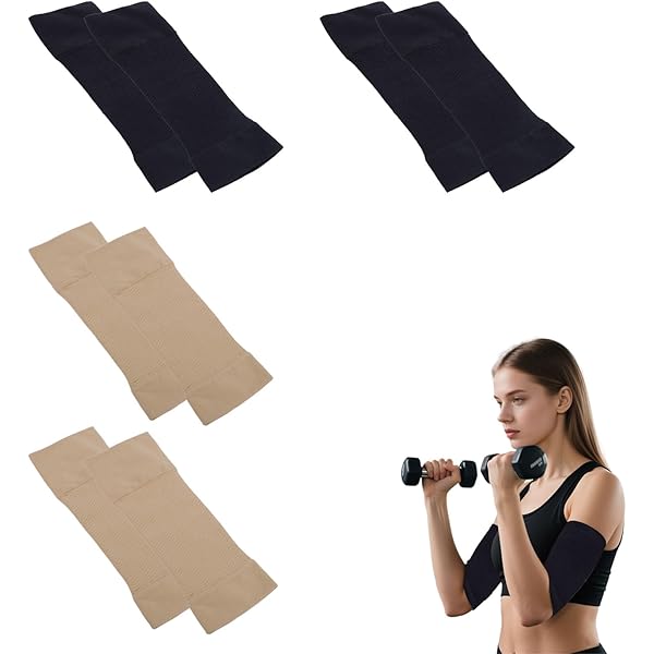 WILLBOND 4 Pairs Slimming Arm Sleeves Arm Elastic Compression Arm Shapers Sports Arm Shapers for Women Girls (Black and Nude Color), Black and Nude Color, 8 Count (Pack of 1), black/beige