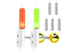 CNCEDI Upgraded Fishing Light, 2pcs Fishing Bite Alarm Rod Tip Lights for Night Fishing Portable Alerter Tackle Sea Fishing Accessories (Green, red & Flashing & Bells Ring on bite)