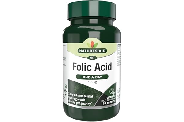 Natures Aid Comprimés D'acide Folique du Soir 400 mcg - Vitamine B9 Végétalienne - Soins de Grossesse Croissance des Tissus Maternels Pendant la Grossesse - Capsules de 90 Jours