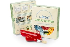 THE GREAT GARLIC GRATER Garlic Grater Set with Brush and Peeler. (#Ref 2). Handmade and Hand Painted in Cordoba, Spain. White Plate. Red Rim and Bright Flowers.