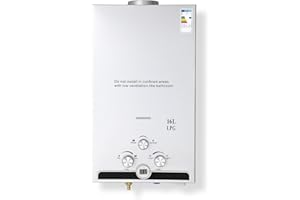 CO-Z Calentador de Agua Butano 16 L Instantáneo, LPG Sin Tanque, Certificado CE, Gas Licuado de Petróleo (16 L)