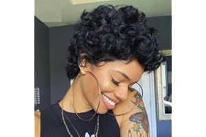 PORSMEER Perruques afro femme courtes de cheveux humains perruques noire courte de cheveux naturels Perruque Bresilienne Bouclée pour les femmes noires