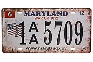 Eureya Maryland 1 AA 5709 de Voiture de Plaque d'immatriculation Tag Home/Cafe Bar/Pub/Restaurant/Salon Décoration Murale Vintage Plaque 15x30cm
