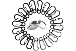 20 pcs SF Carabiners with 20 Key Rings, CNYMANY Spring Backpack Clasp Snap Hook with Flat Split Key Chains - Black, Gray, Silver