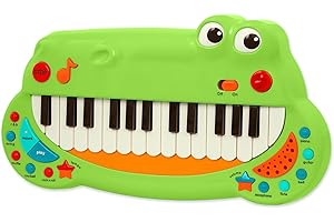 Battat BT4680Z krokodyl zabawka dla małych dzieci, muzyczne dzieci, pianino z 5 ustawieniami instrumentów - 2 lata +, zielona