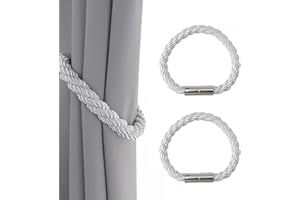 HFMYGS 2 Stück Magnetische Vorhang Raffhalter, Gardinenhalter raffhalter Grau, Raffhalter für Vorhänge mit Magnet, Drapierte raffhalter, Vorhang Halter, Baumwollseil Vorhanghalter für Home Büro Gardinen Deko