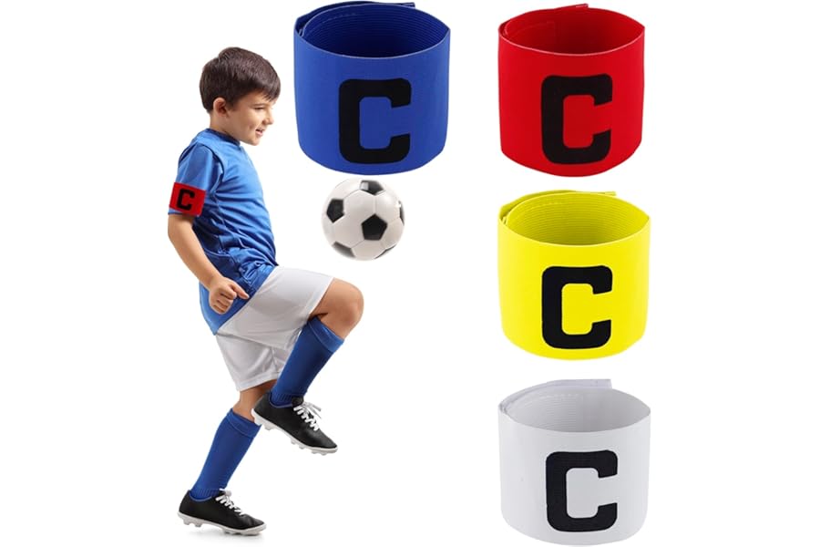 Yuechenggui Captains Armband Kids, Adjustable Multicoloured Captain Armband for Football, Elastic Sports Arm Bands for All Sports Events, Clubs, Teams, Pack of 4, for Kids