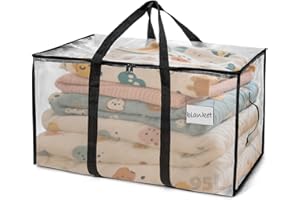 Kongming Borsa portaoggetti per copriletti, 95 l, in plastica trasparente, impermeabile, con cerniera, in cartone PP per vestiti, biancheria da letto, trasloco (1 pezzo)