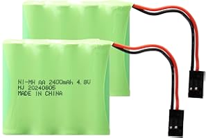 MXJFYY 2PCS NiMH RC Battery Pack 4.8V 2400mAh with Hitec Connectors, Battery Compatible with Futaba RC Airplane Controller RC Aircrafts, RC Helicopter Receiver, Futaba, JR, and More Models