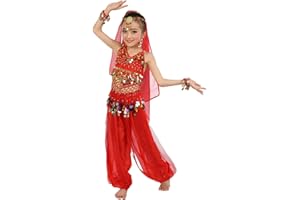 TINARYING Girls Toddler Cute Outfits Clothing Set Girl's Indian Cute Dance Costume Children's Dance Show Belly Dance Sequin Mesh Set